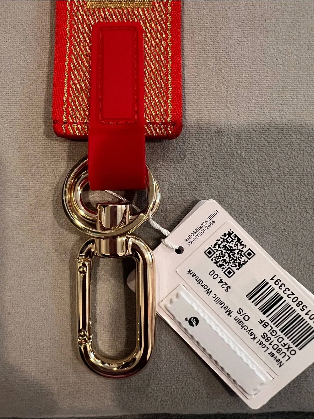 Lululemon Neverlost Keychain- Red and Gold Key Strap with Clasp